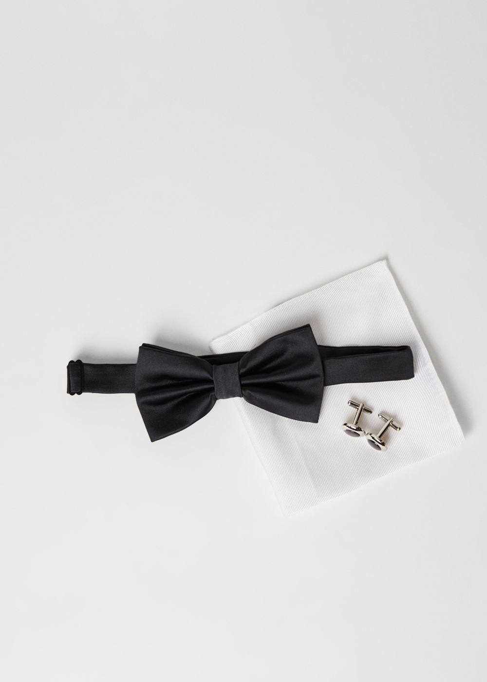 Burton Men's Black Bow Tie, Silk Pocket Square And Cufflink Set