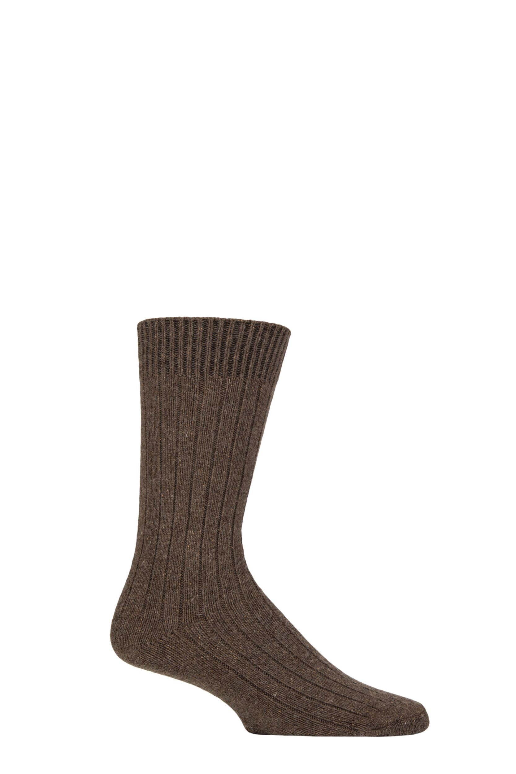 Mens 1 Pair Glenmuir Silk and Merino Wool Blend Socks Brown 7-11