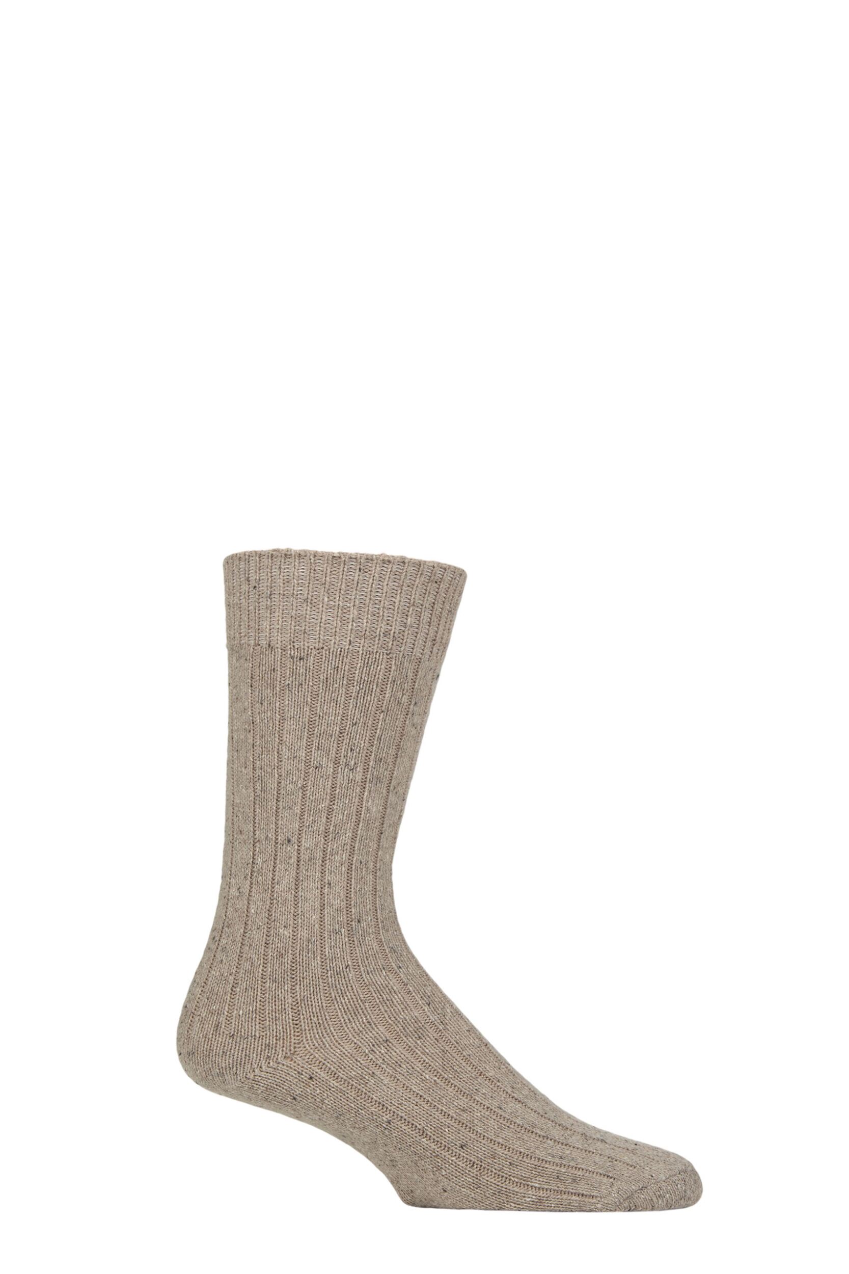 Mens 1 Pair Glenmuir Silk and Merino Wool Blend Socks Stone 7-11