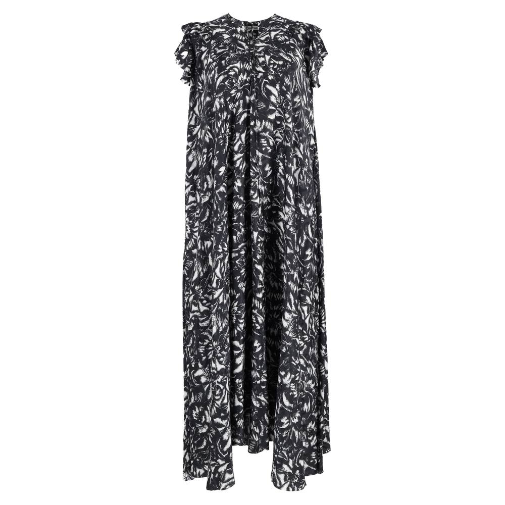 Balenciaga Women's Preloved Printed Midi Length Tent Dress in Black Silk | Size: 36