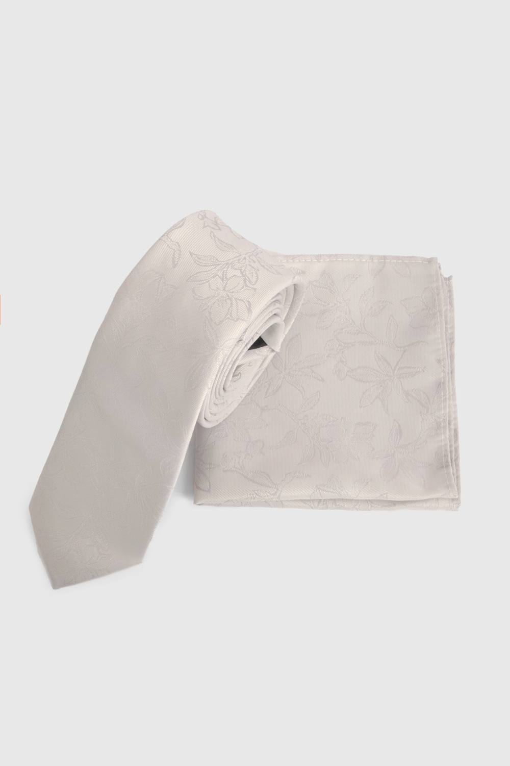 Burton Men's Ivory Floral Printed Tie and Pocket Square