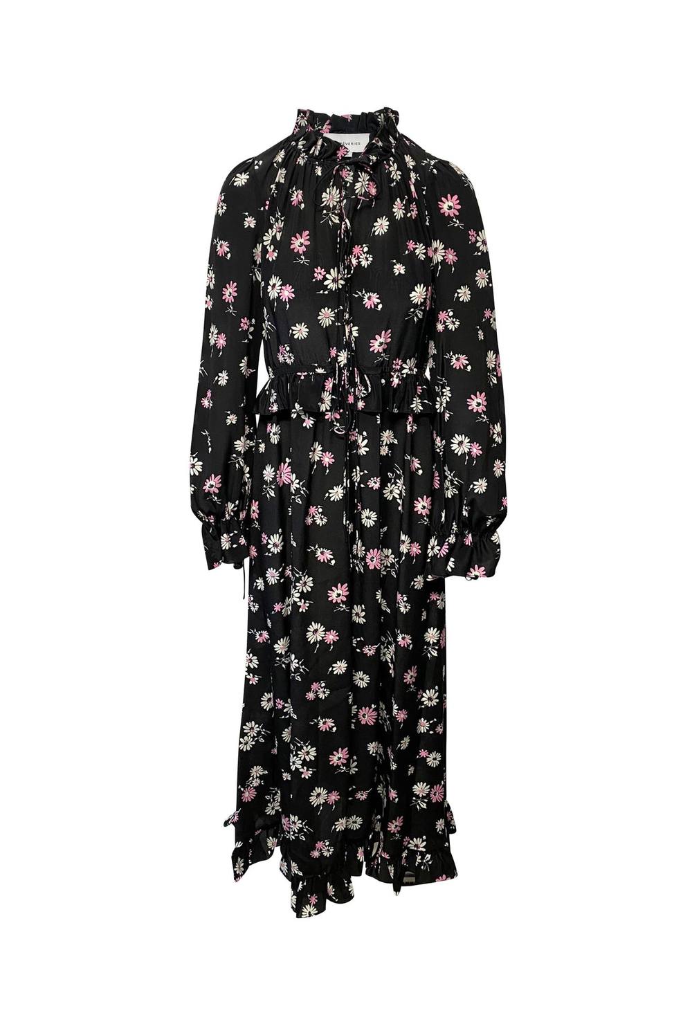 Les Reveries Women's Preloved Tie-front Maxi Dress in Floral Print Silk | Size: 34